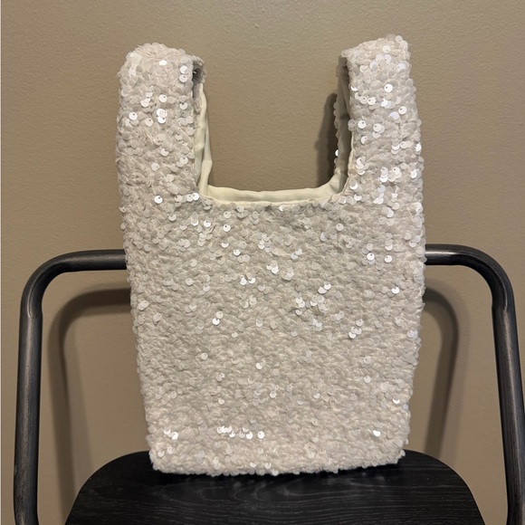 Paillette White Sequin Bag By Anthropologie NWT - Picture 4 of 5
